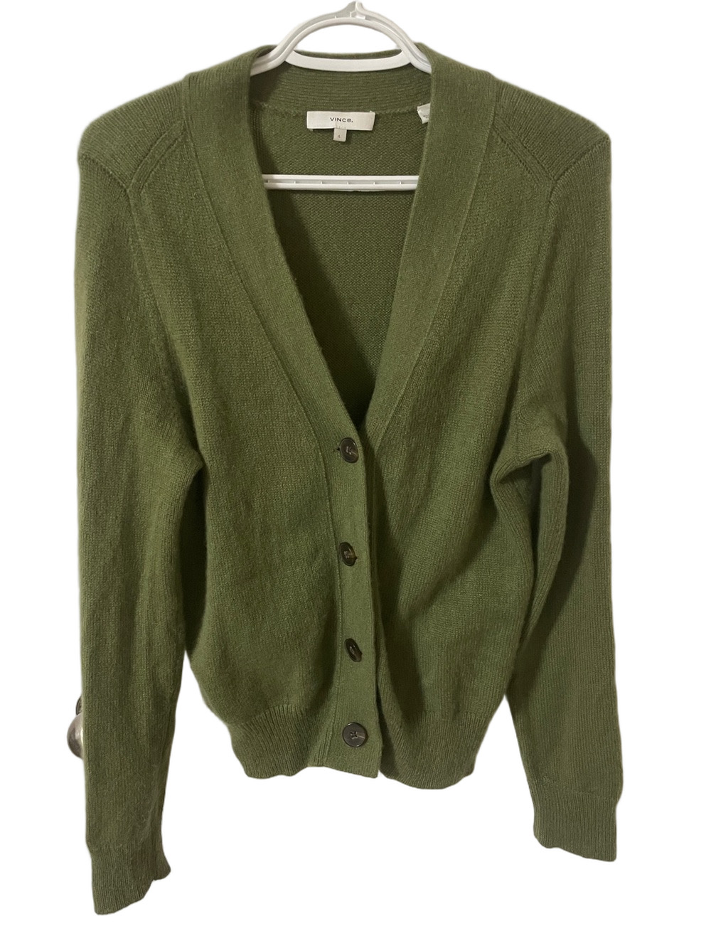 Vince Cashmere Green V-Neck Button Front Cardigan Size Large